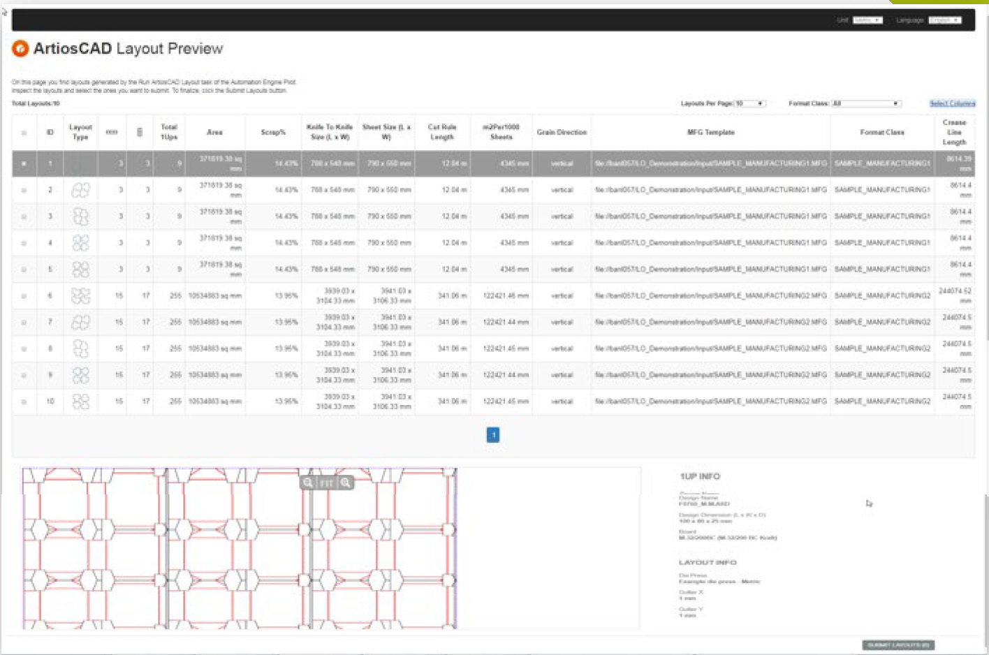 Create ArtiosCAD Layouts task